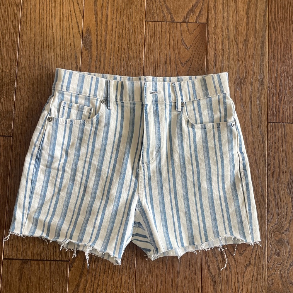 LOFT Blue‎ and White Striped Jean Shorts Nautical Style NWOT